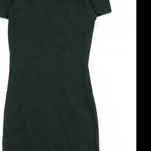 Zara Womens Green Cotton Pencil Dress Size XS Round Neck Zip