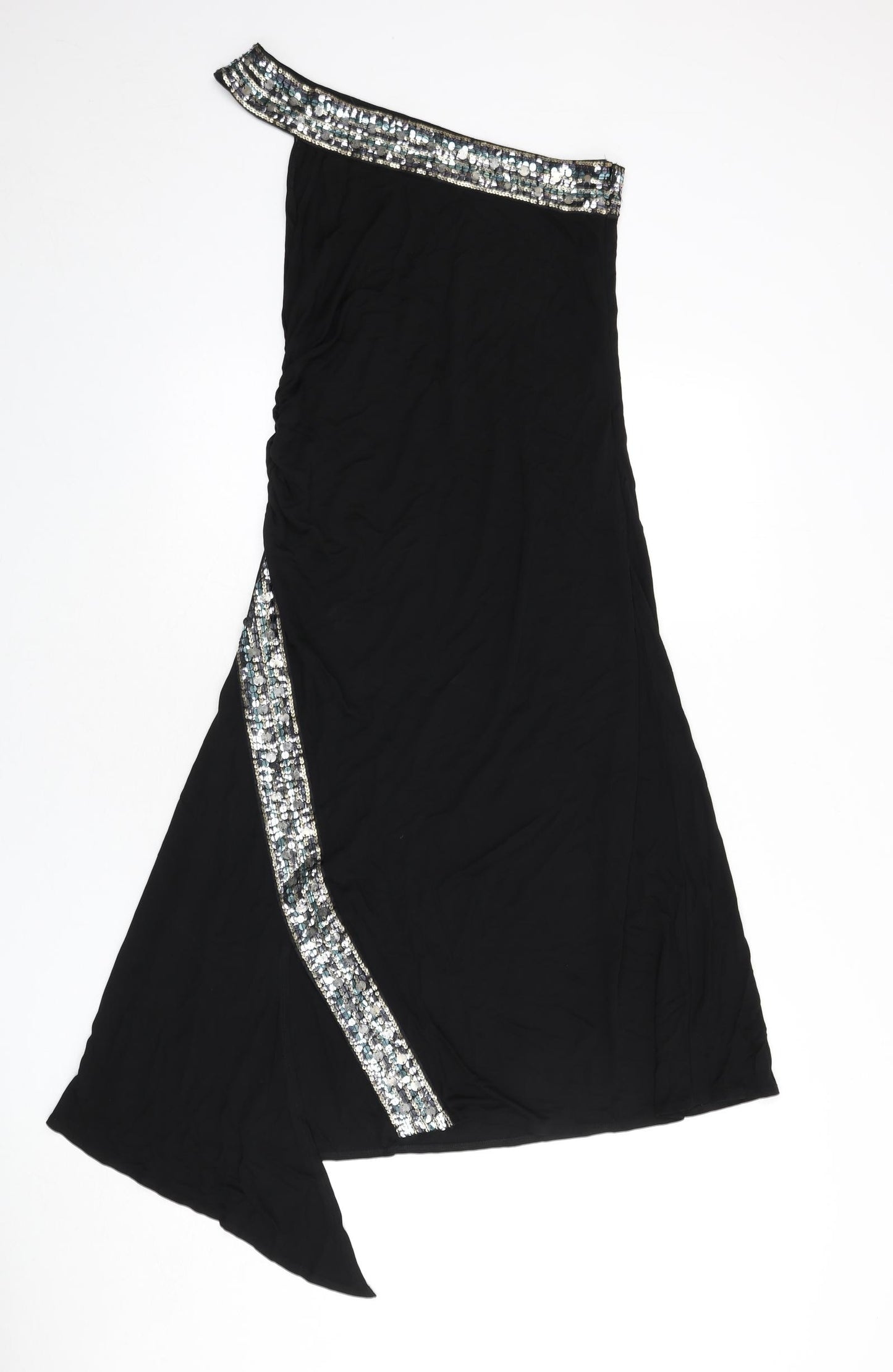 Karen Millen Womens Black Viscose A-Line Size 12 One Shoulder Pullover - Sequins, Asymmetric