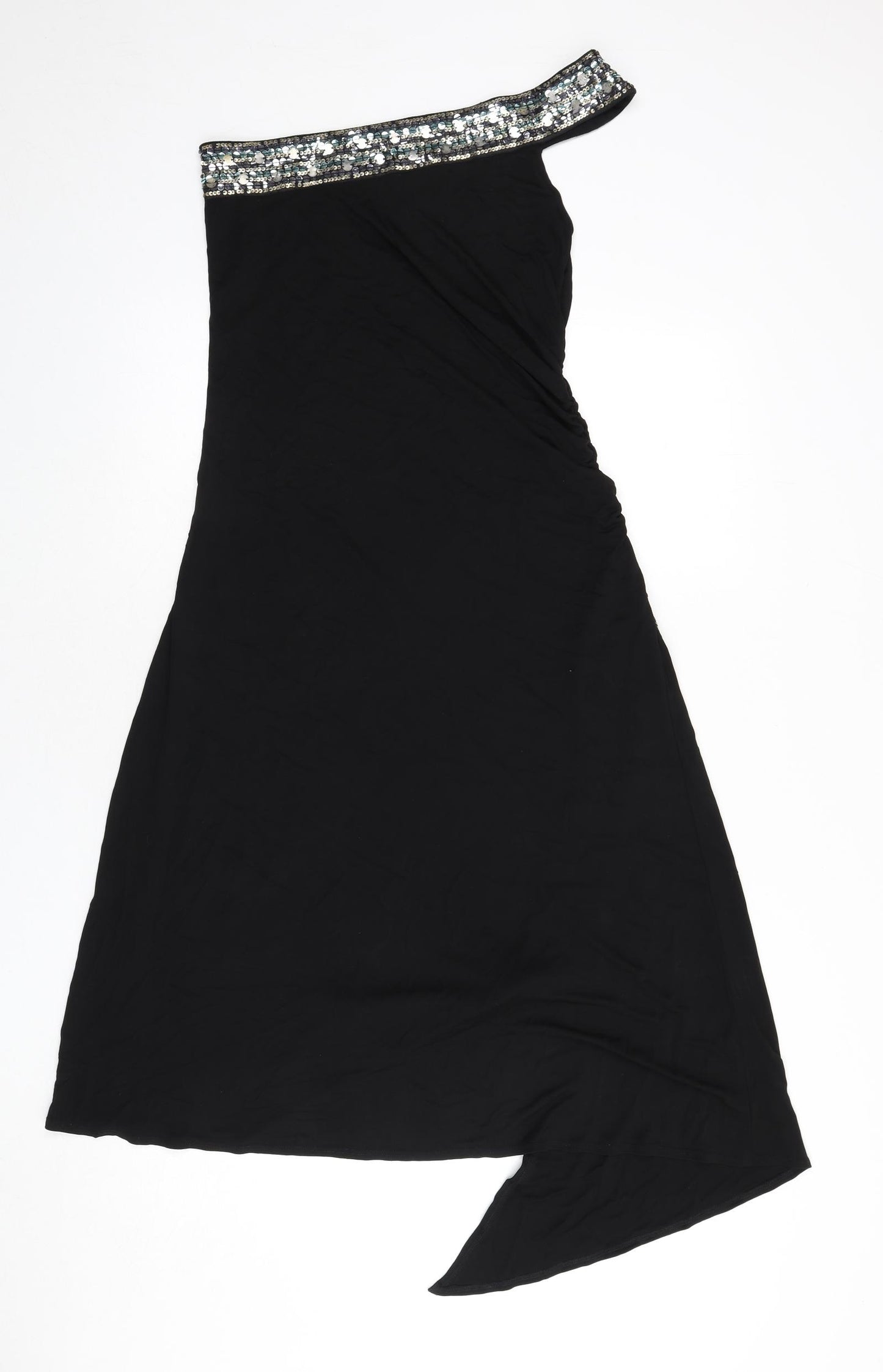 Karen Millen Womens Black Viscose A-Line Size 12 One Shoulder Pullover - Sequins, Asymmetric