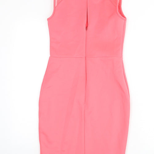 Lipsy Womens Pink Polyester Bodycon Size 8 Round Neck Zip - Chain Detail, Slit