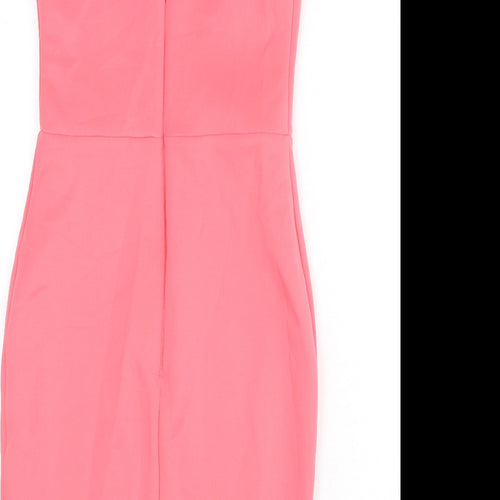 Lipsy Womens Pink Polyester Bodycon Size 8 Round Neck Zip - Chain Detail, Slit
