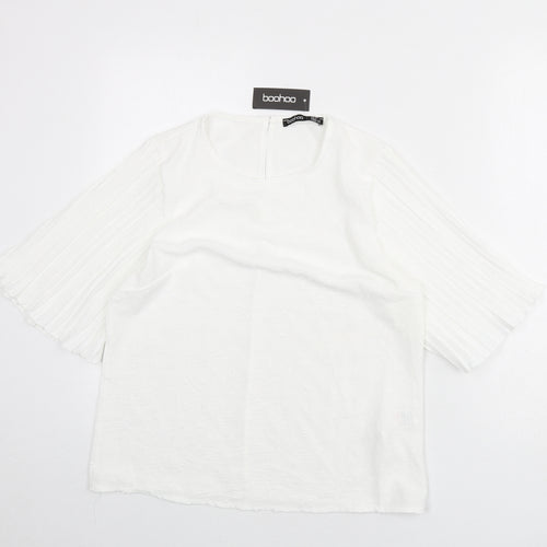 Boohoo Womens White Polka Dot Polyester Basic Blouse Size 10 Round Neck
