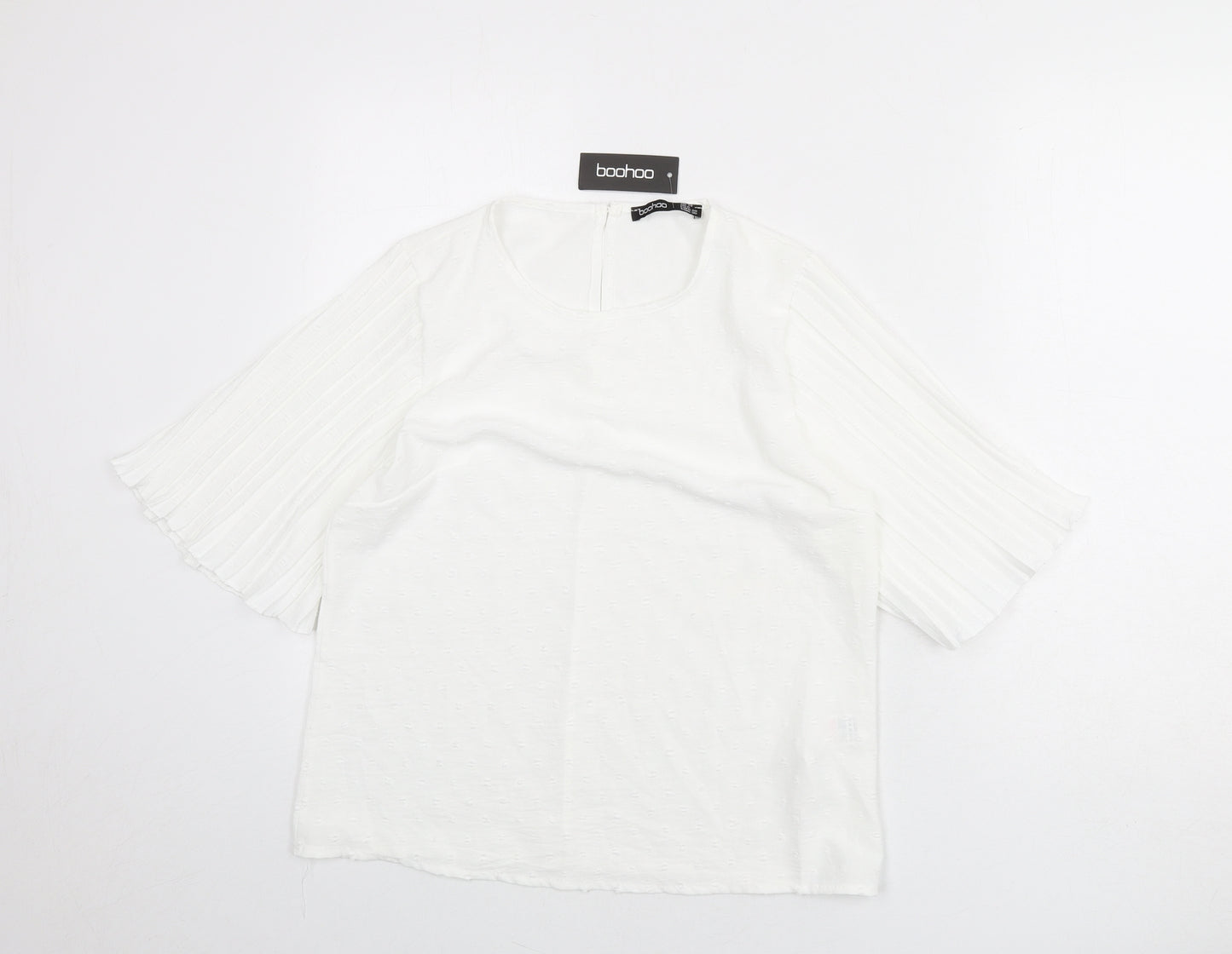 Boohoo Womens White Polka Dot Polyester Basic Blouse Size 10 Round Neck