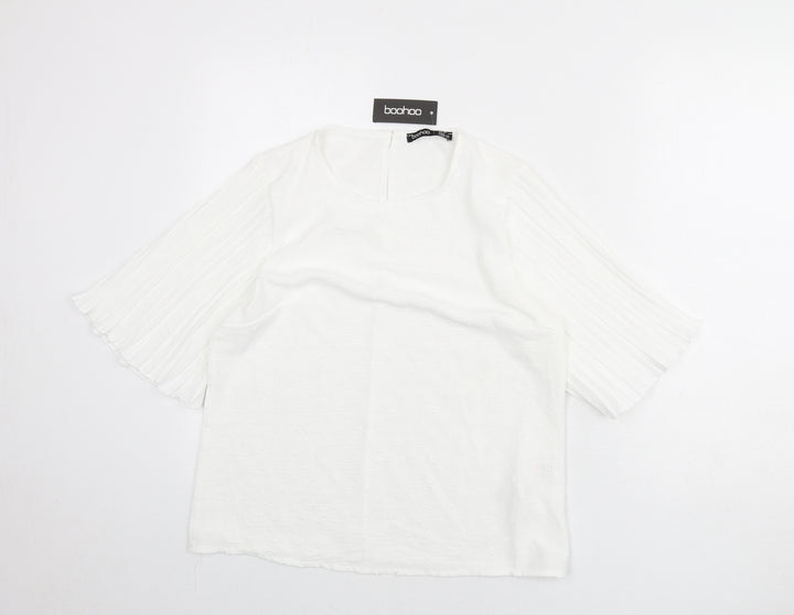 Boohoo Womens White Polka Dot Polyester Basic Blouse Size 10 Round Neck