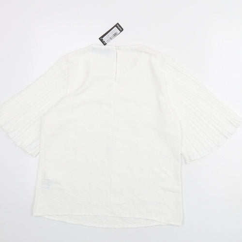 Boohoo Womens White Polka Dot Polyester Basic Blouse Size 10 Round Neck