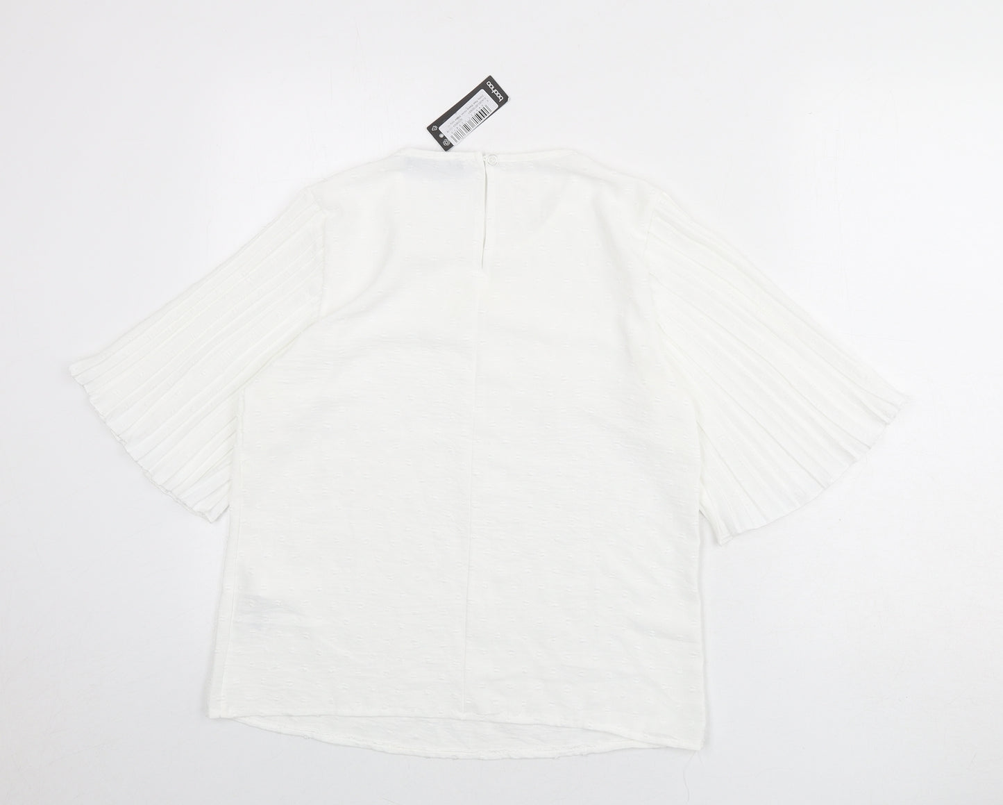 Boohoo Womens White Polka Dot Polyester Basic Blouse Size 10 Round Neck