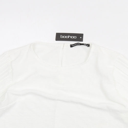 Boohoo Womens White Polka Dot Polyester Basic Blouse Size 10 Round Neck