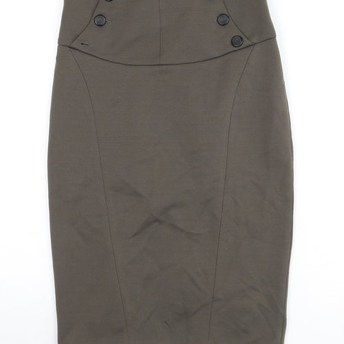 Zara Womens Green Polyester Straight & Pencil Skirt Size S Zip