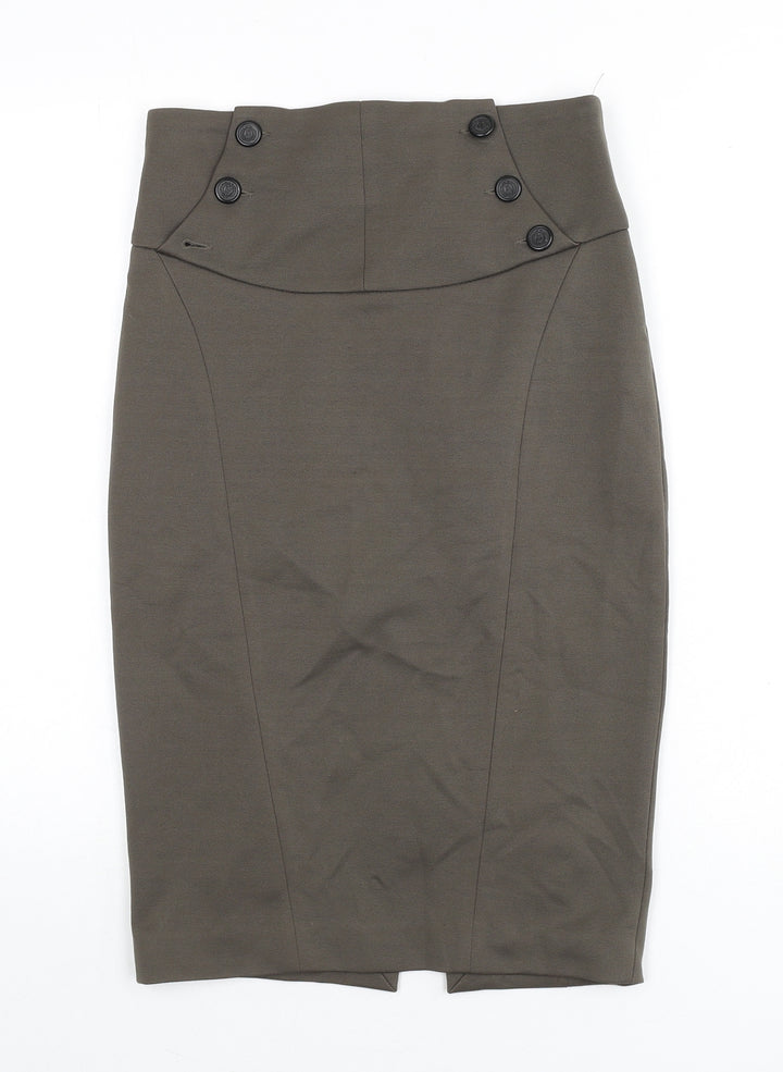 Zara Womens Green Polyester Straight & Pencil Skirt Size S Zip