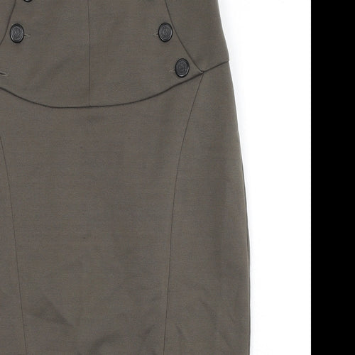 Zara Womens Green Polyester Straight & Pencil Skirt Size S Zip