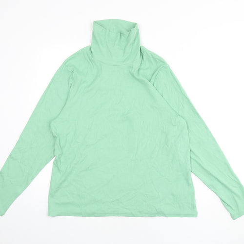 Marks and Spencer Womens Green Cotton Basic T-Shirt Size 22 High Neck - Ribbed