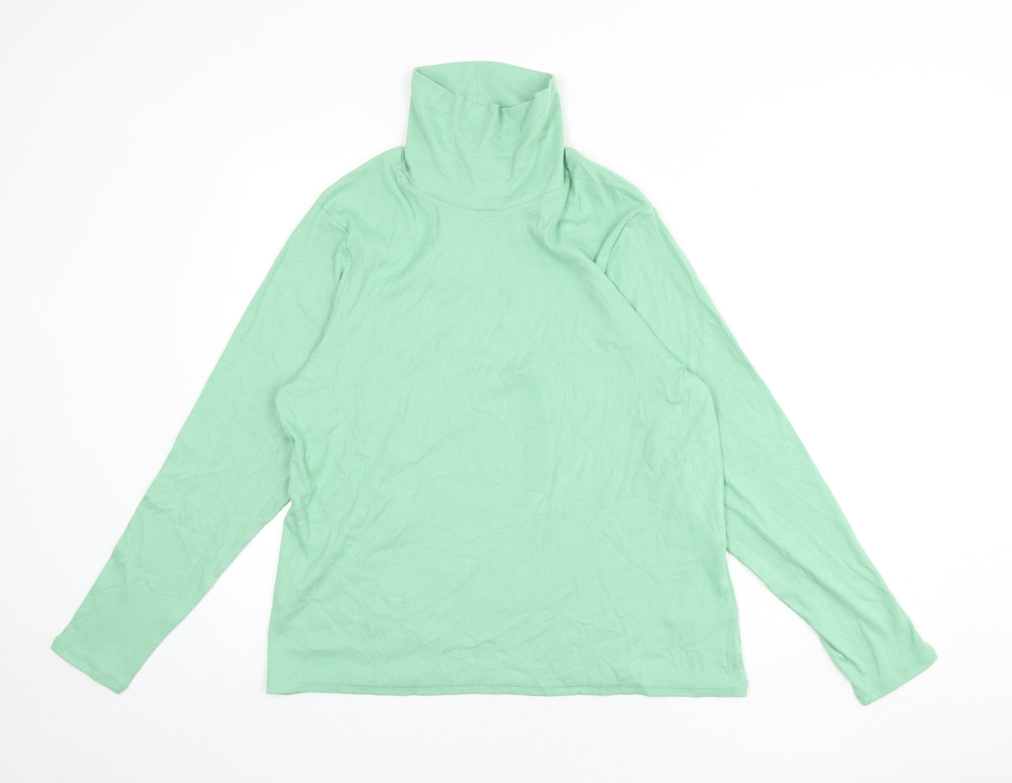 Marks and Spencer Womens Green Cotton Basic T-Shirt Size 22 High Neck - Ribbed