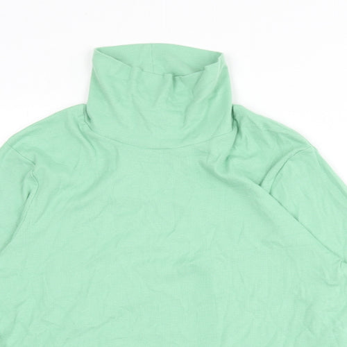 Marks and Spencer Womens Green Cotton Basic T-Shirt Size 22 High Neck - Ribbed