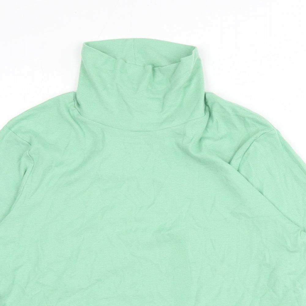 Marks and Spencer Womens Green Cotton Basic T-Shirt Size 22 High Neck - Ribbed