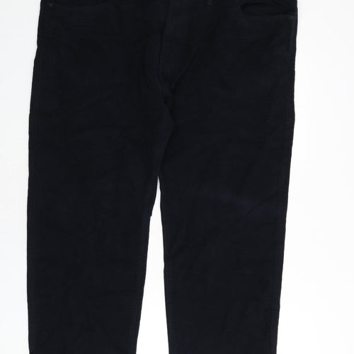 Marks and Spencer Mens Blue Cotton Trousers Size 46 in L29 in Regular Zip