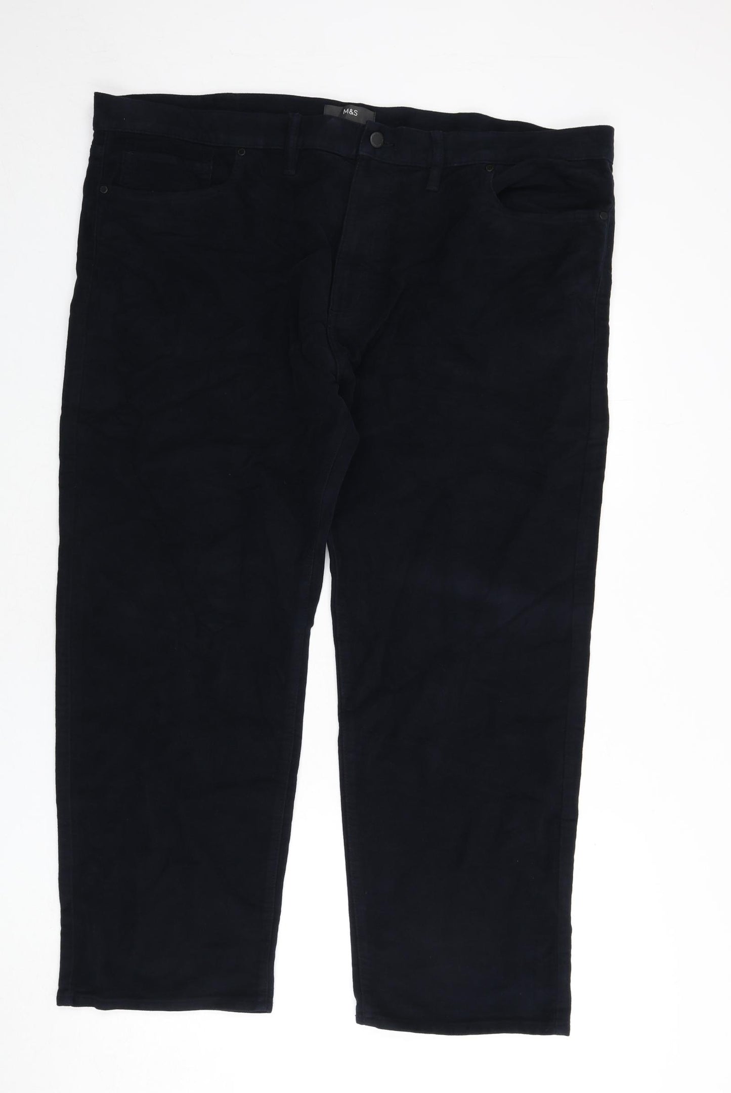 Marks and Spencer Mens Blue Cotton Trousers Size 46 in L29 in Regular Zip