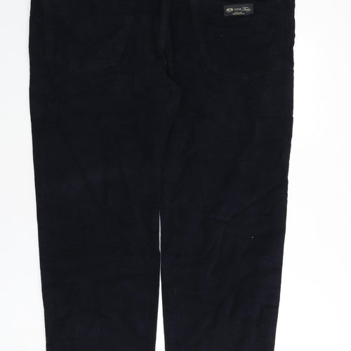 Marks and Spencer Mens Blue Cotton Trousers Size 46 in L29 in Regular Zip