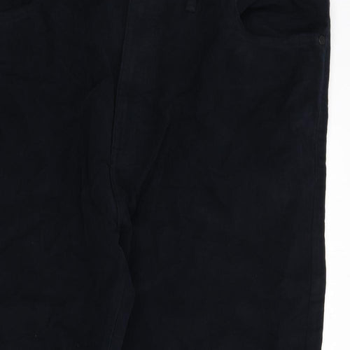Marks and Spencer Mens Blue Cotton Trousers Size 46 in L29 in Regular Zip