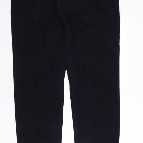 Marks and Spencer Mens Blue Cotton Trousers Size 44 in L31 in Regular Zip