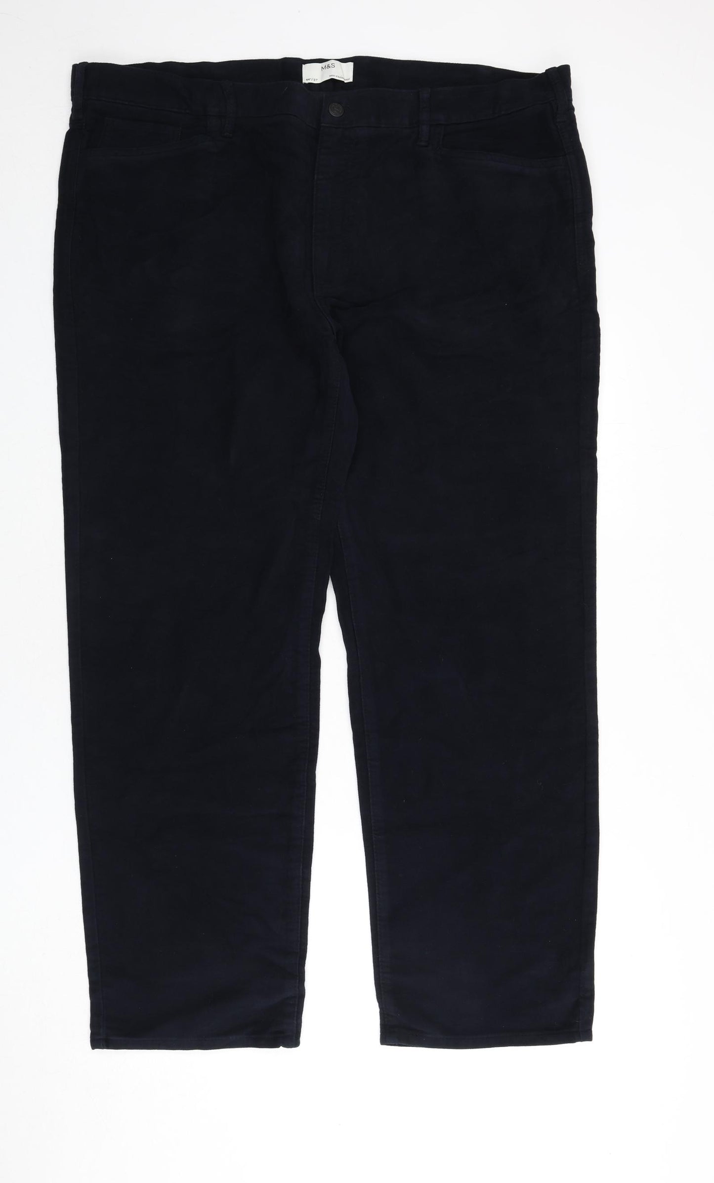 Marks and Spencer Mens Blue Cotton Trousers Size 44 in L31 in Regular Zip