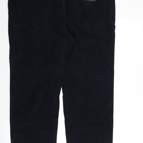 Marks and Spencer Mens Blue Cotton Trousers Size 44 in L31 in Regular Zip