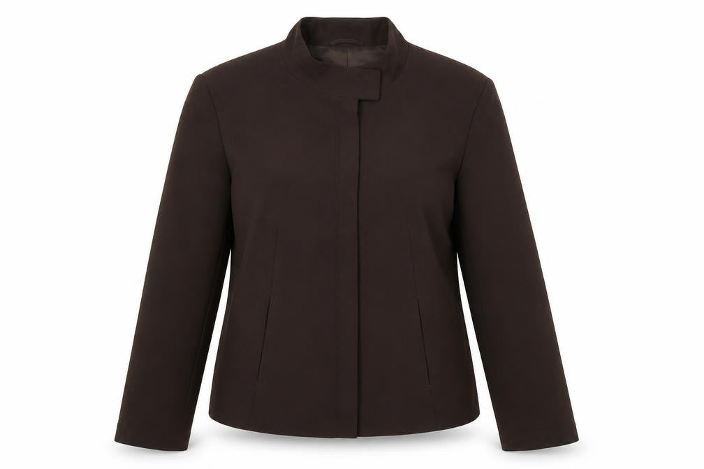 Front view of Betty Barclay women’s brown jacket, size UK 12, zip