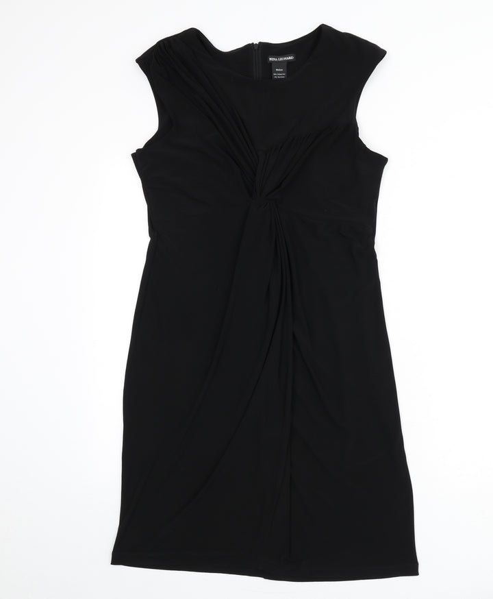 Nina Leonard Womens Black Polyester A-Line Size M Scoop Neck Zip - Knot Front
