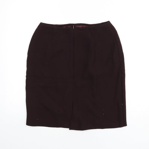 St Michael Womens Red Viscose Straight & Pencil Skirt Size 12 Zip - Slit
