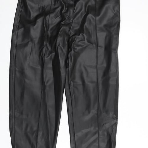 Marks and Spencer Womens Black Polyester Trousers Size 16 L25 in Regular Zip - Faux Leather