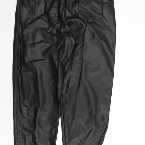 Marks and Spencer Womens Black Polyester Trousers Size 16 L25 in Regular Zip - Faux Leather