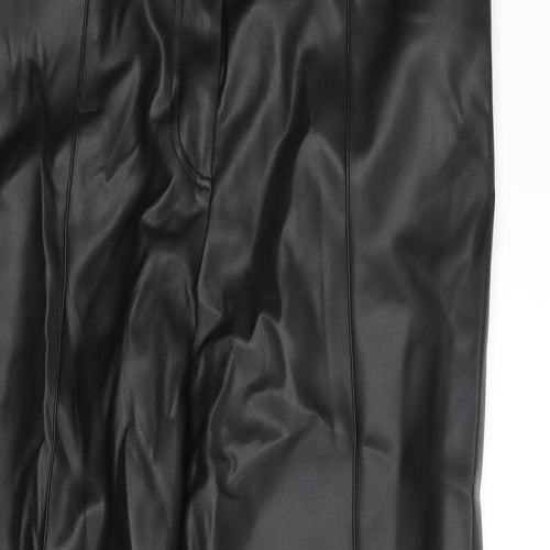 Marks and Spencer Womens Black Polyester Trousers Size 16 L25 in Regular Zip - Faux Leather