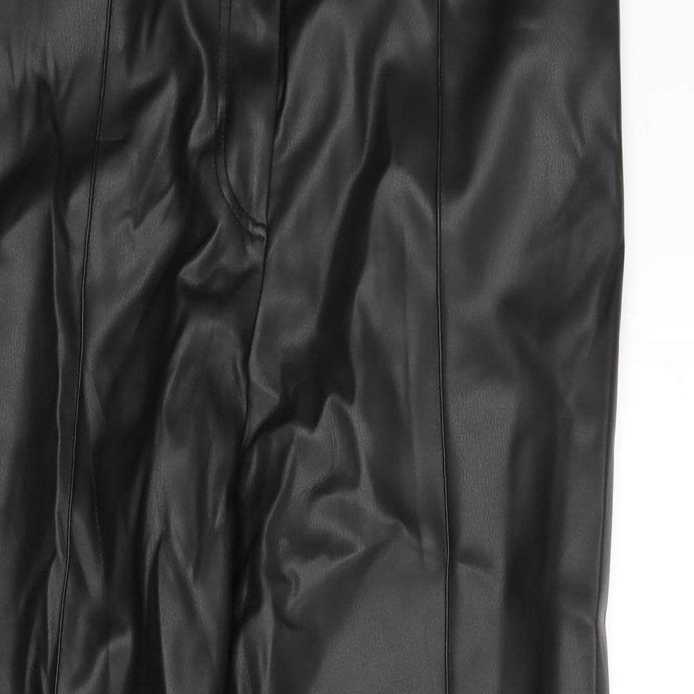 Marks and Spencer Womens Black Polyester Trousers Size 16 L25 in Regular Zip - Faux Leather
