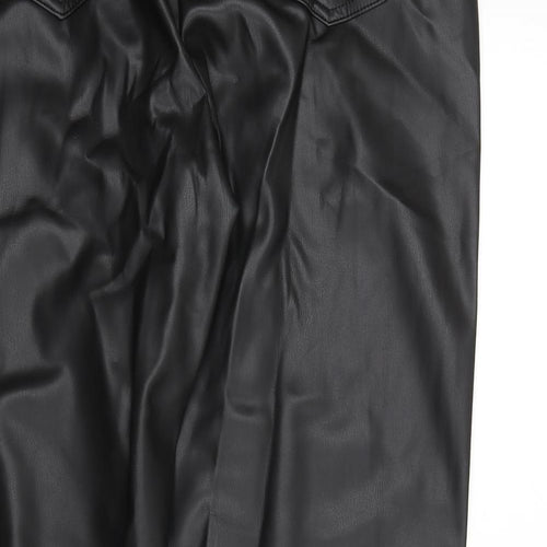 Marks and Spencer Womens Black Polyester Trousers Size 16 L25 in Regular Zip - Faux Leather