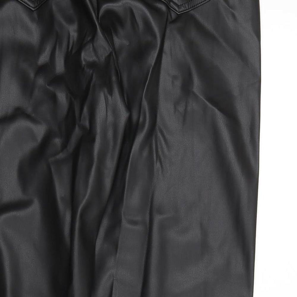 Marks and Spencer Womens Black Polyester Trousers Size 16 L25 in Regular Zip - Faux Leather