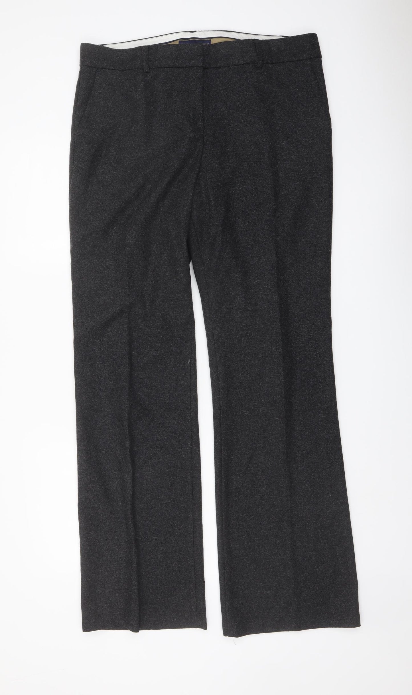 Marks and Spencer Womens Grey Wool Trousers Size 14 L31 in Regular Button