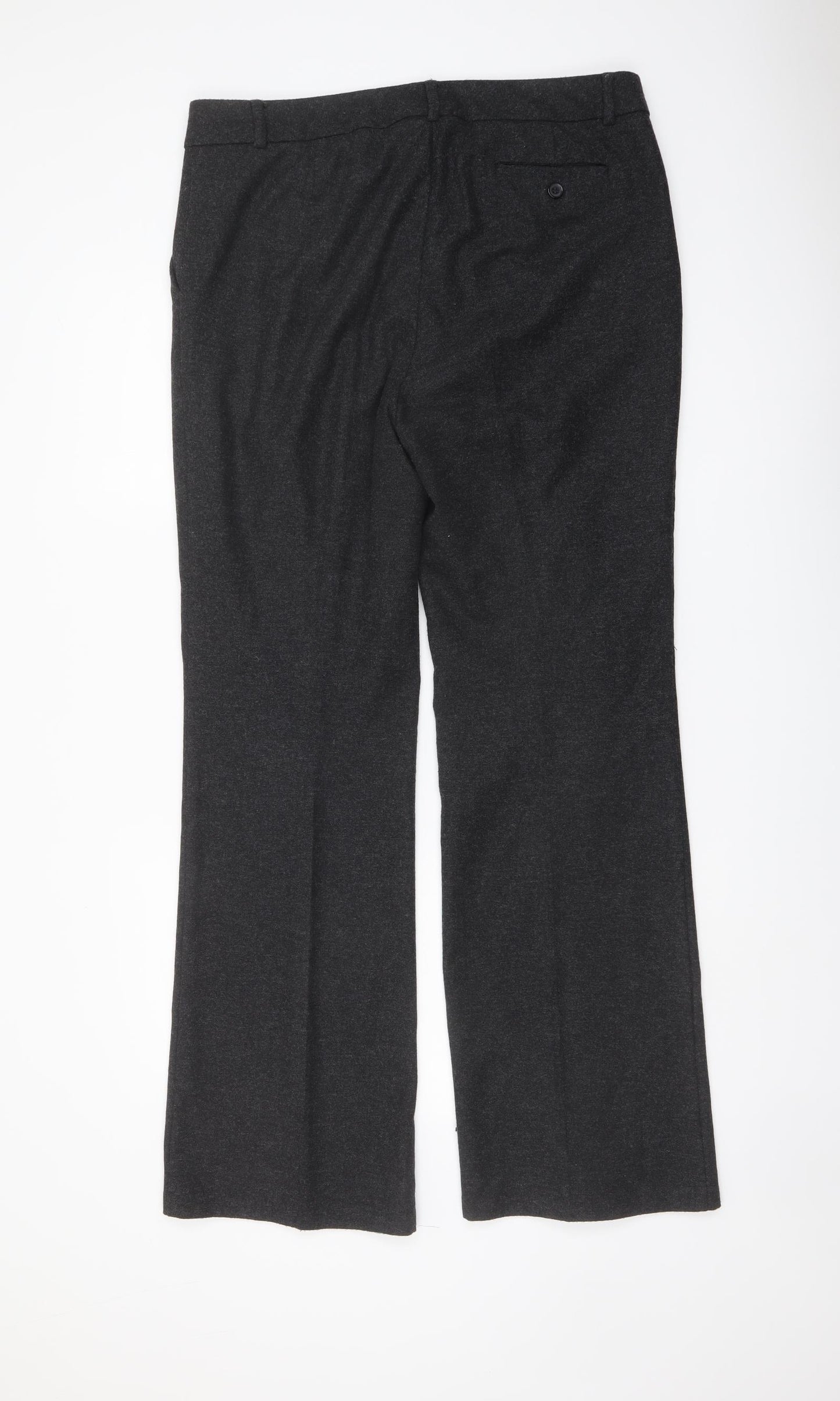 Marks and Spencer Womens Grey Wool Trousers Size 14 L31 in Regular Button