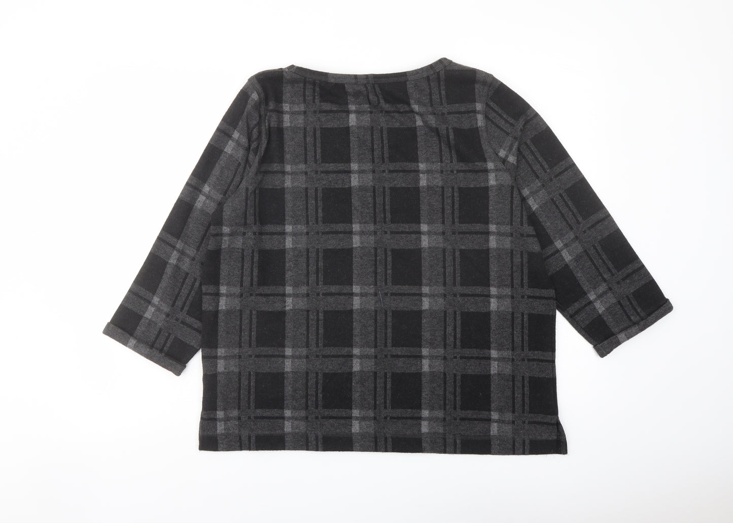 Indigo Womens Green Round Neck Plaid Polyester Pullover Jumper Size 16