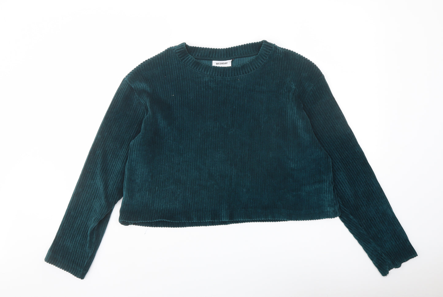 Weekday Womens Green Cotton Basic Blouse Size S Round Neck