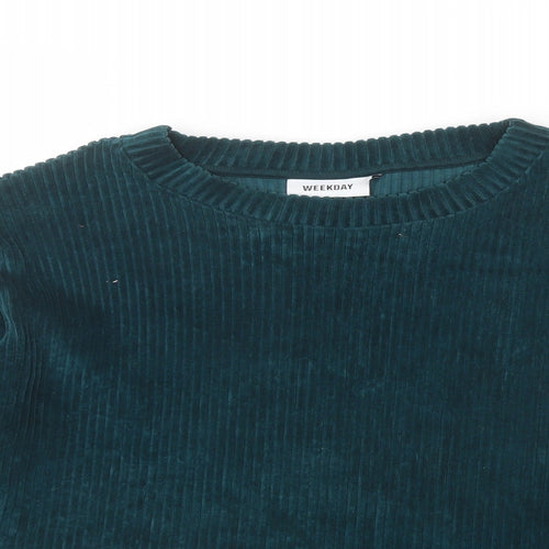 Weekday Womens Green Cotton Basic Blouse Size S Round Neck