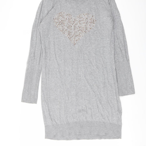 NEXT Womens Grey Round Neck Cotton Tunic Jumper Size 8