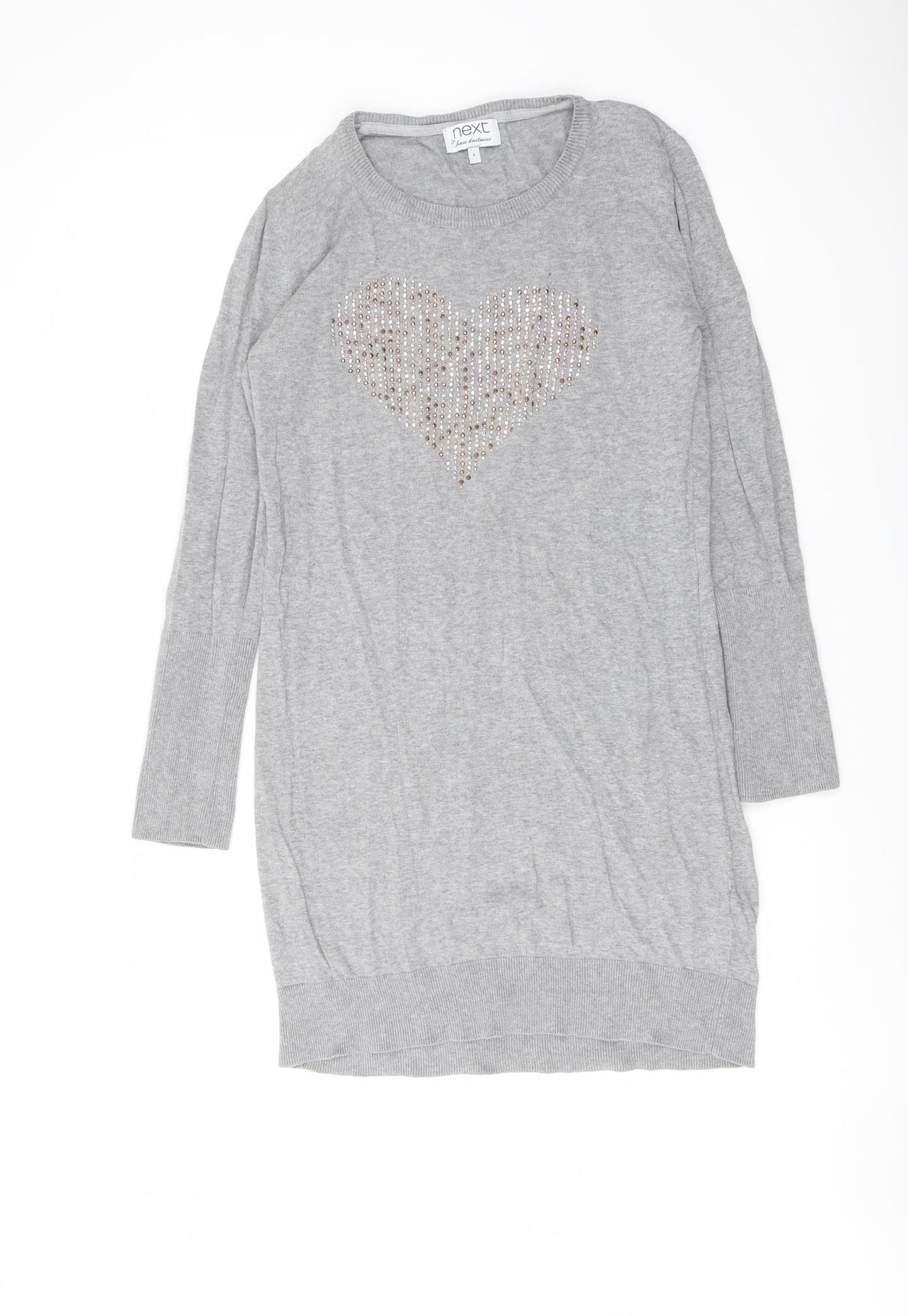 NEXT Womens Grey Round Neck Cotton Tunic Jumper Size 8