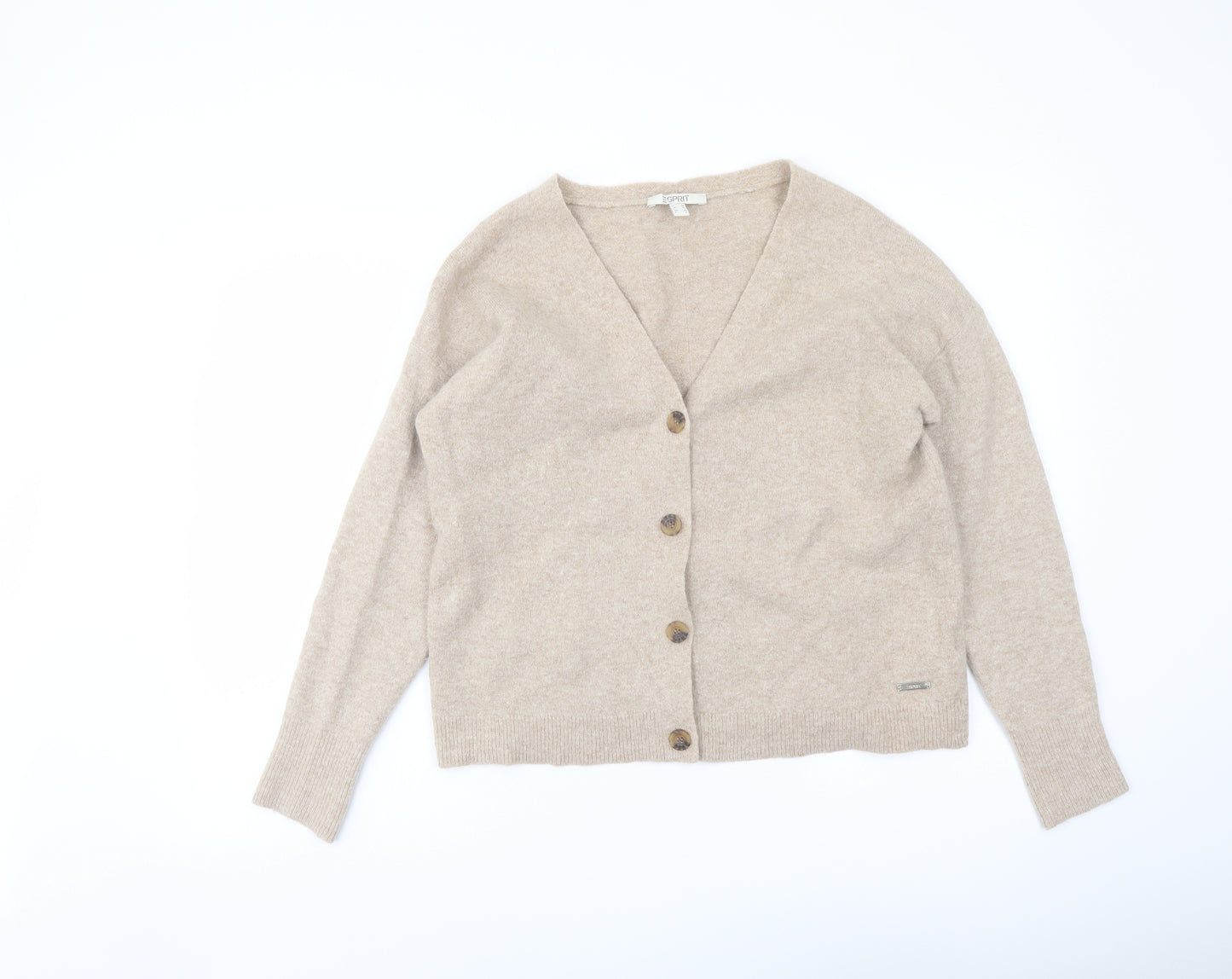 Esprit Womens Beige V-Neck Acrylic Cardigan Jumper Size M