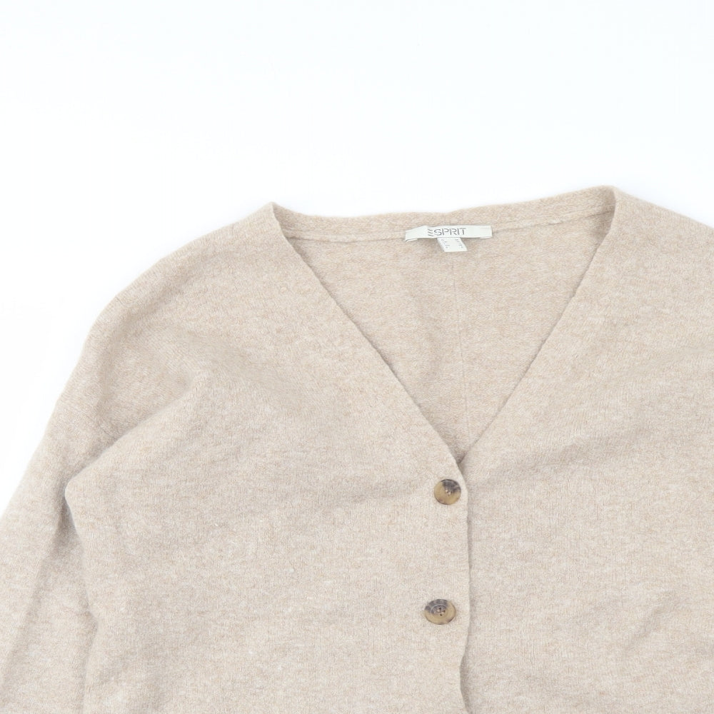 Esprit Womens Beige V-Neck Acrylic Cardigan Jumper Size M