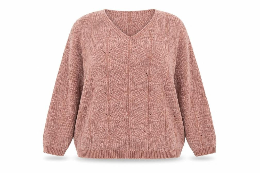 Front view of Stradivarius women’s pink v-neck polyester jumper, size M