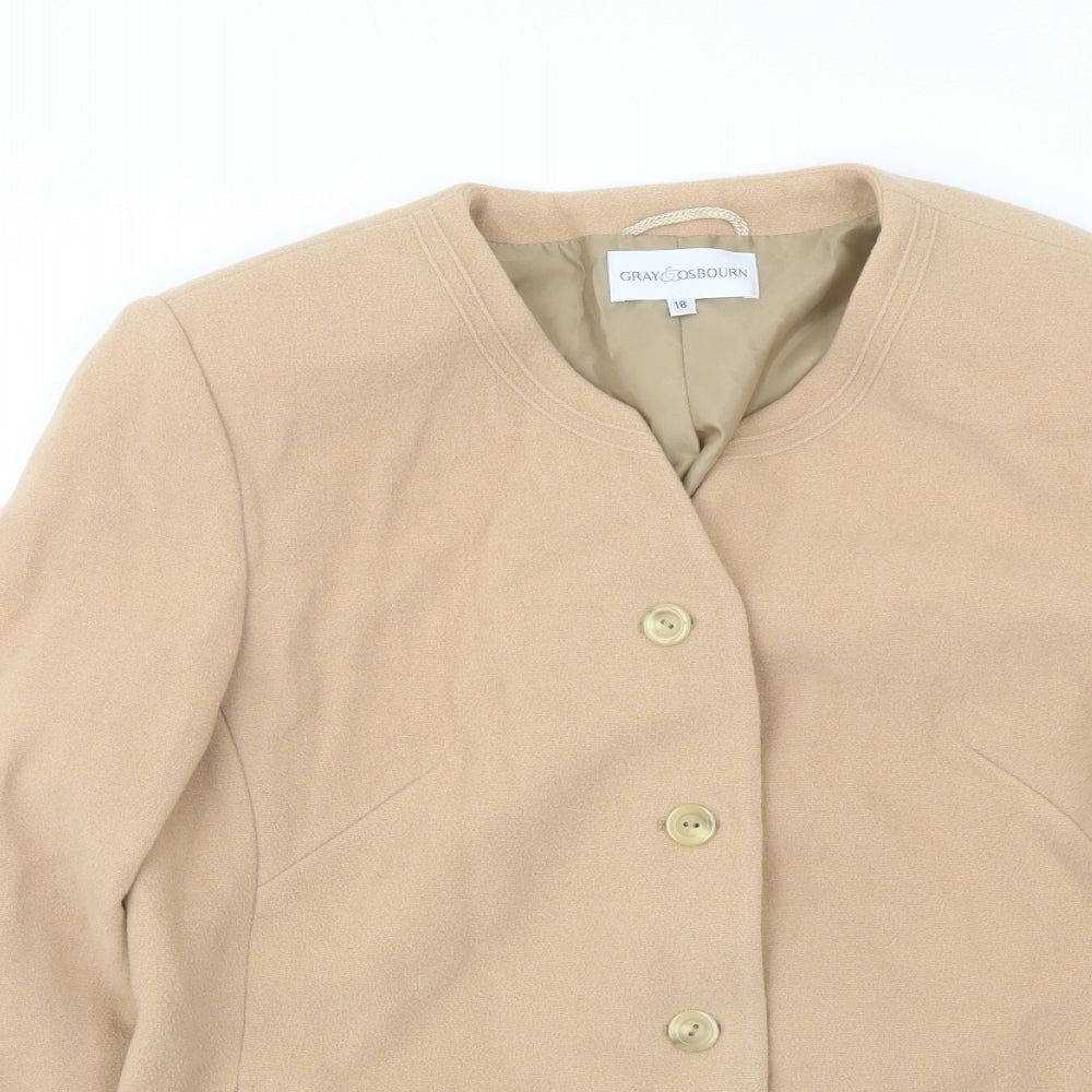 Gray Osbourn Womens Beige Jacket Size 18 Button