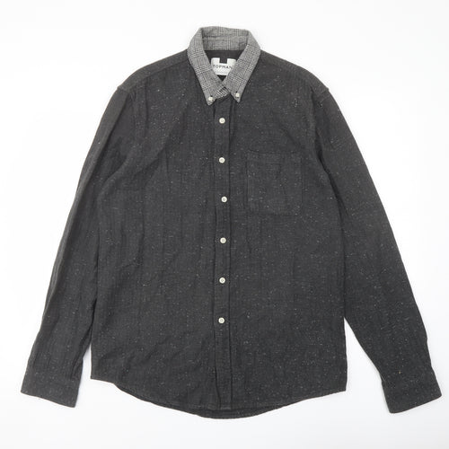 Topman Mens Grey Cotton Button-Up Size M Collared Button