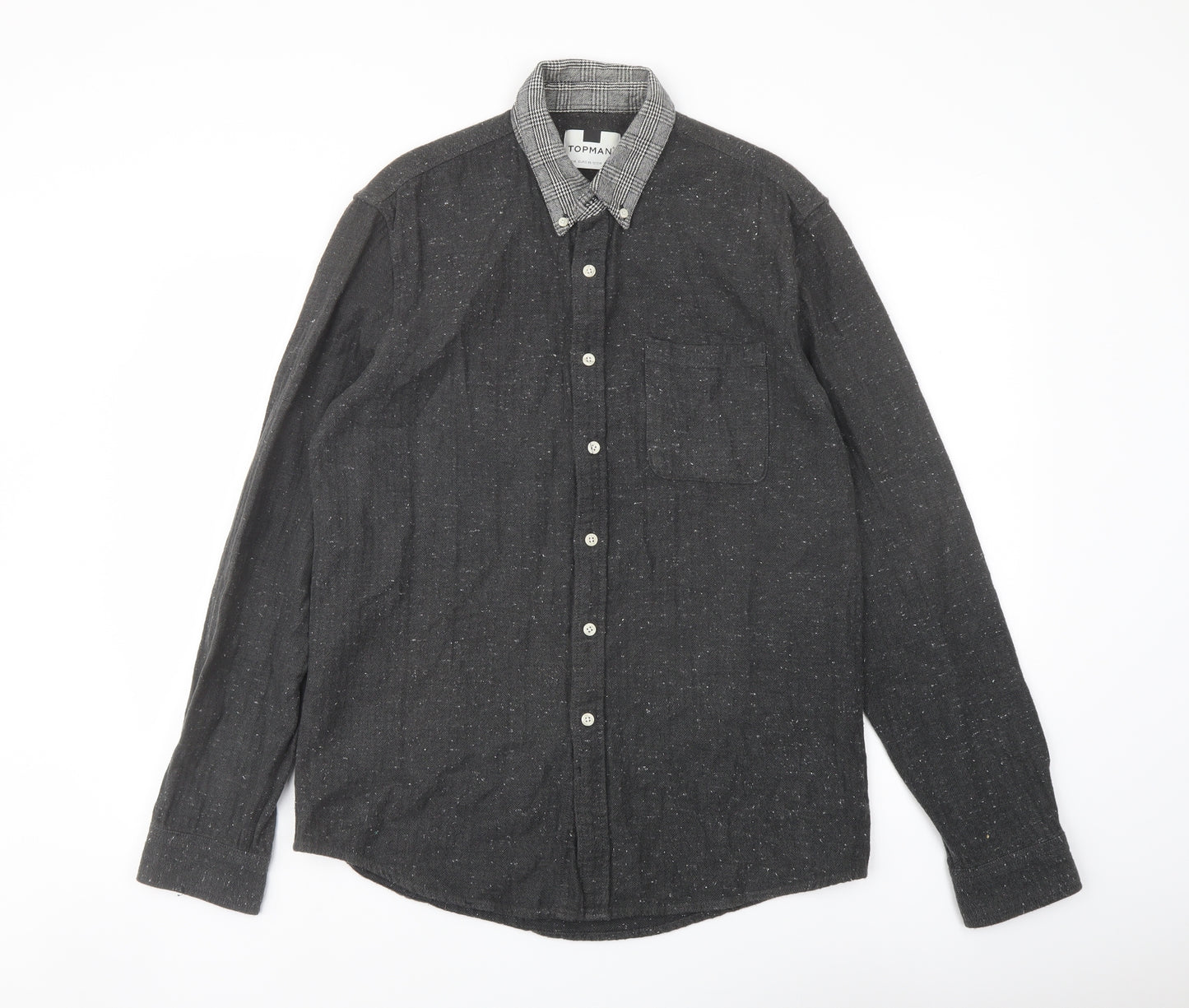 Topman Mens Grey Cotton Button-Up Size M Collared Button
