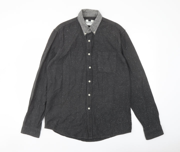Topman Mens Grey Cotton Button-Up Size M Collared Button