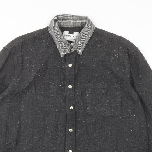Topman Mens Grey Cotton Button-Up Size M Collared Button