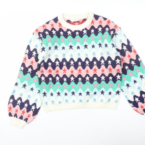 Marks and Spencer Girls Multicoloured Crew Neck Geometric Polyester Pullover Jumper Size 13-14 Years Pullover